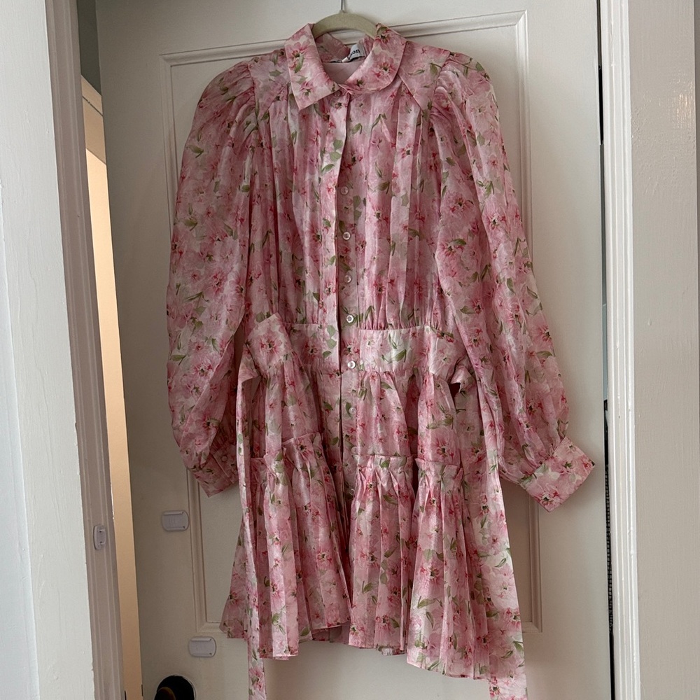 En Saison Pink Floral Tiered Dress with Peter Pan Collar